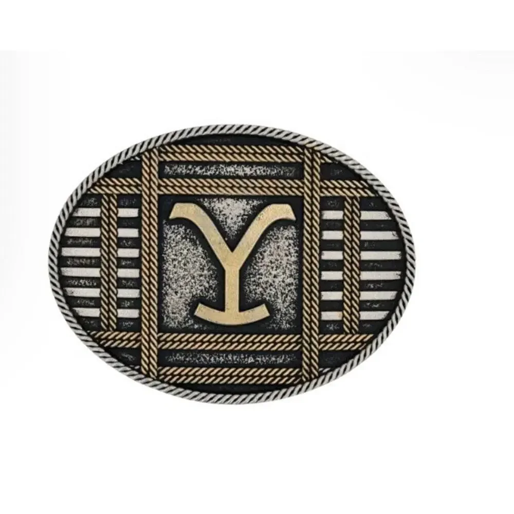 Montana Mens Attitude Silversmiths Yellow Stone Squared Up Oval Belt Buckle